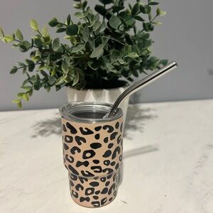 Miniature Leopard Print Tumbler with Straw